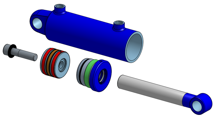 Exploded view of a basic hydraulic cylinder